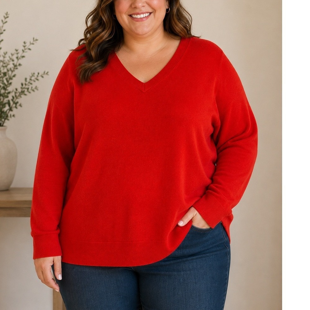 Croft & Barrow V-Neck Sweater Womens XXL Red Excellent Long Sleeve Knit Pullover